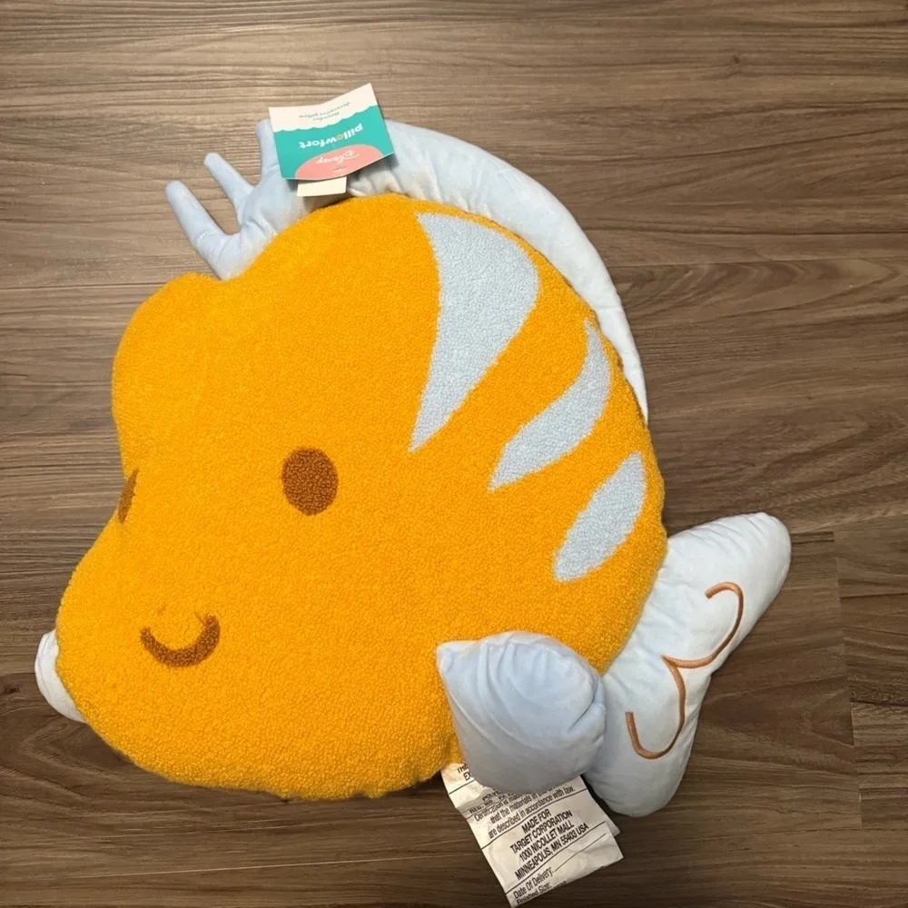 Pillowfort Disney Yellow and Light Blue Flounder Accent Decorative Pillow OS-NWT